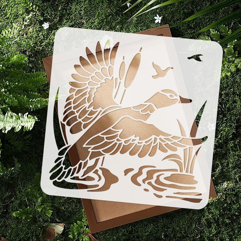 DOODLREAM Duck Fly Stencil for Painting, 11.8"x11.8" Plastic Wild Duck Bird Stencil Drawing Template,DIY Craft Paint Template for Wall Home Decor Wood Burning Card Canvas Fabric Journal Paper - Image 4